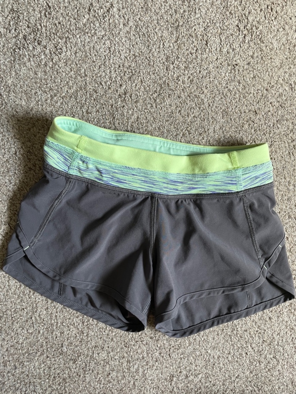 Ivivva Charcoal Shorts with Lime Green/Purple Patterned Waistband